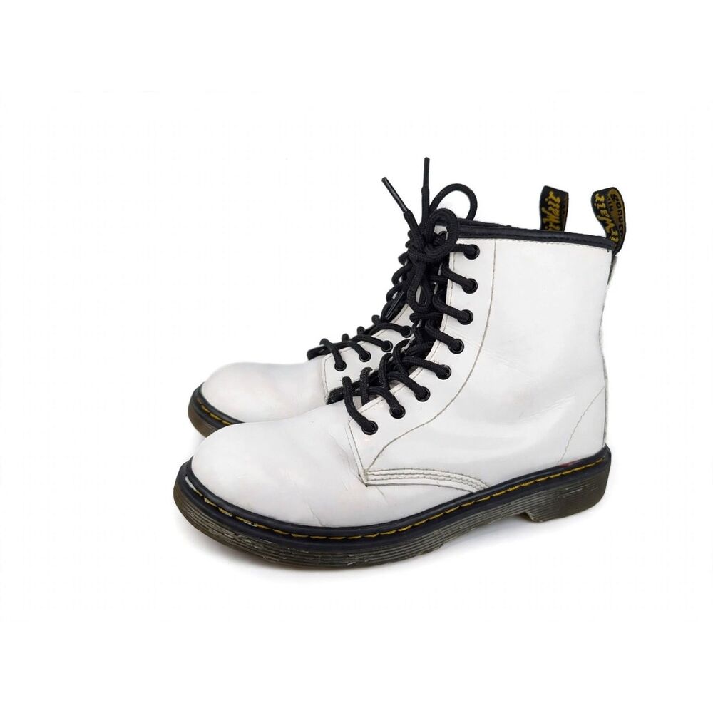 Dr Martens 1460 J White Leather Zip Boots Youth 4 Kids / Womens 5 UK 3 EU 36